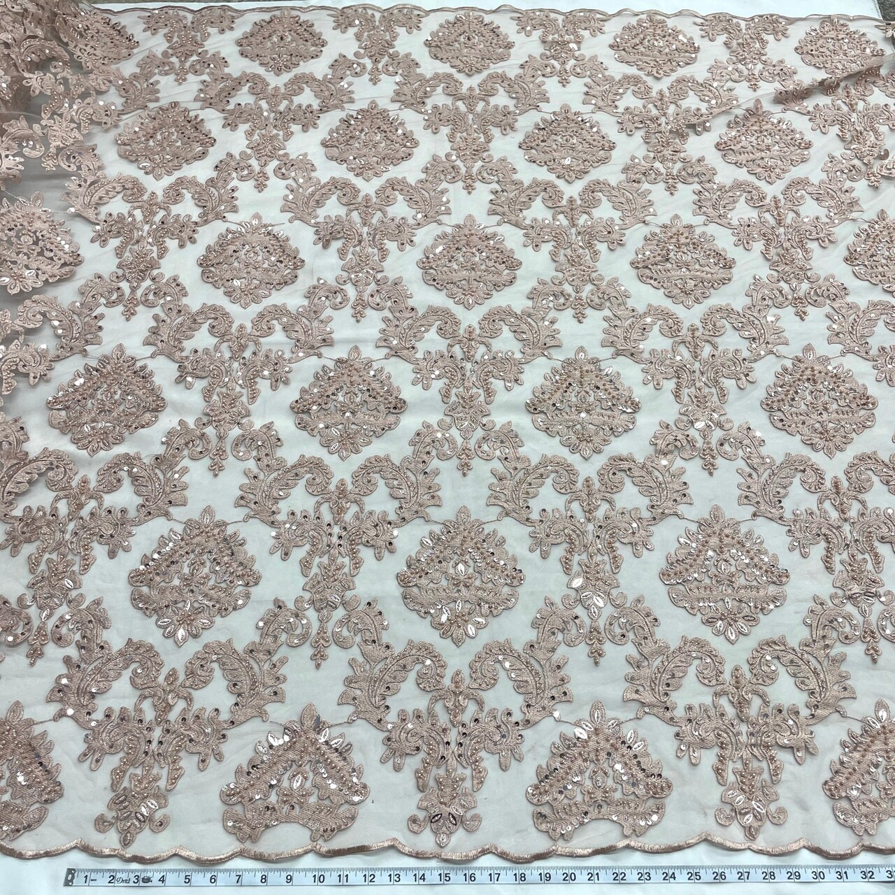 1 Yard Elegant Beaded Lace Fabric Embroidered on 100% Polyester Net Mesh for Special Occasions 56" Width